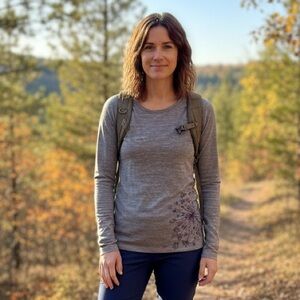 Icebreaker Sz S Grey Wool Printed Outdoor Base Layer Long Sleeves Top